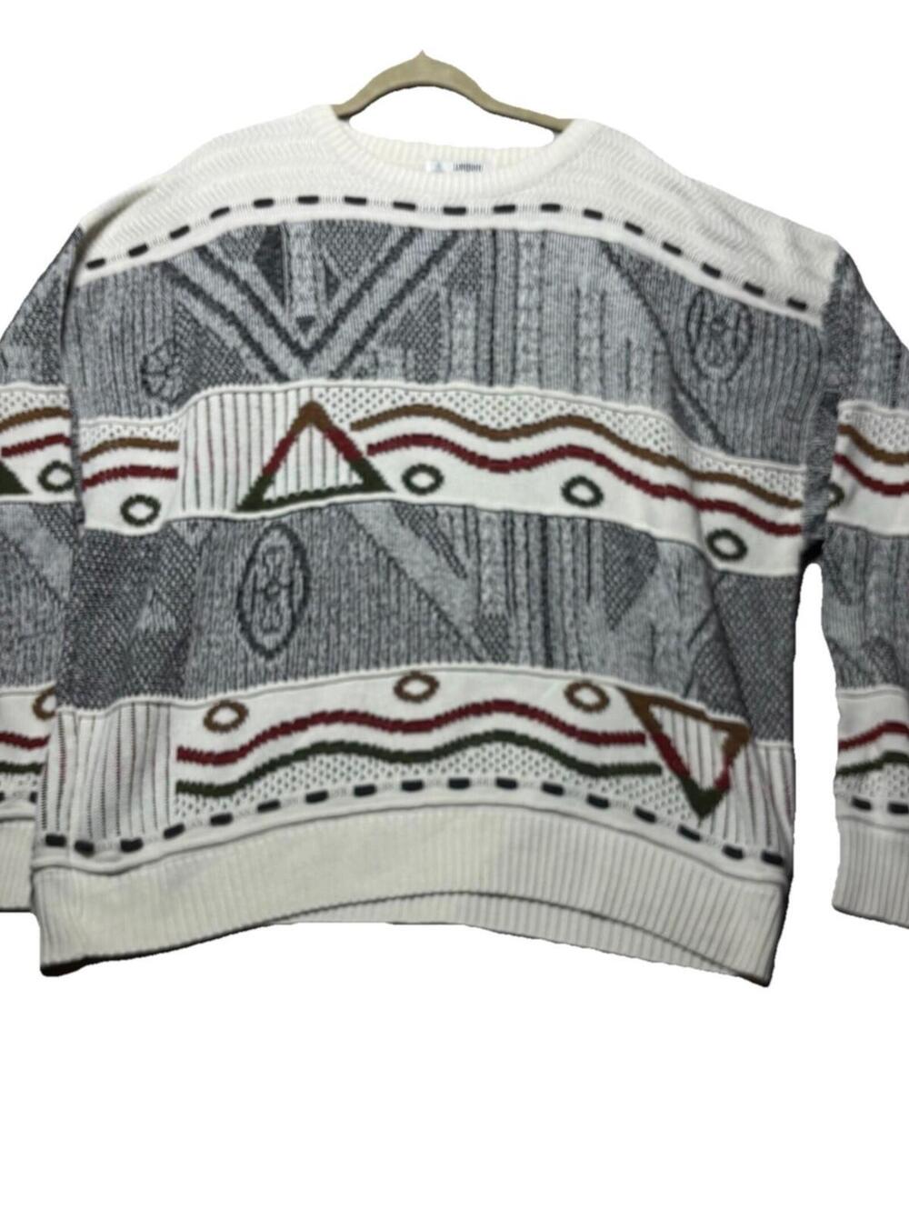 Vintage London Fog Multicolor Abstract Artsy Boxy Sweater Adult 2X Extra Wide US